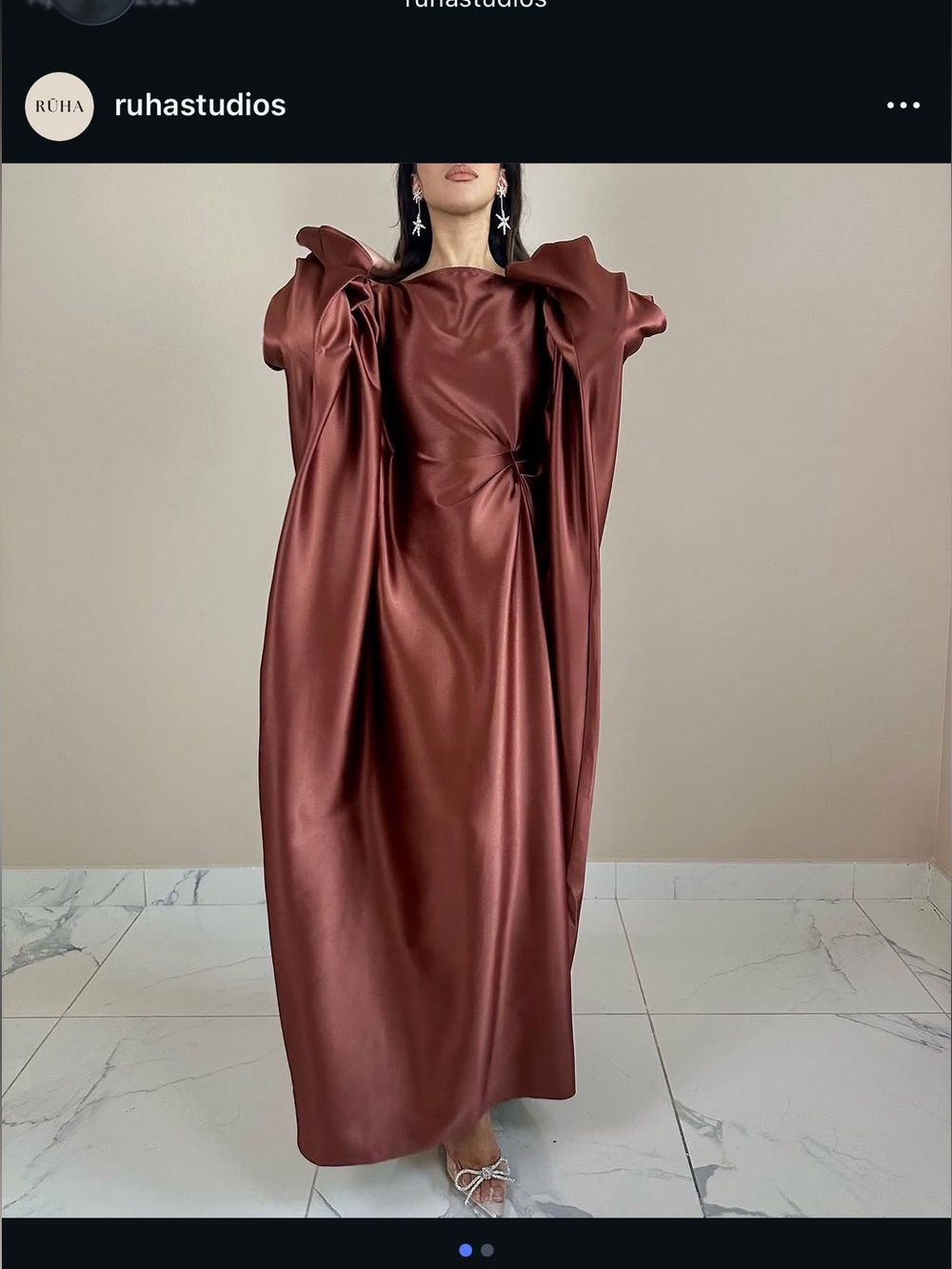 Satin Long Sleeve Kaftan in Bronze